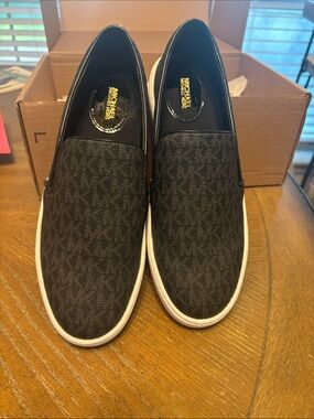 Michael Kors Black Slip-On Logo Canvas Sneakers